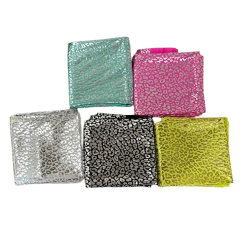 White | Silver Sahara Leopard Foil Print Nylon Spandex Fabric