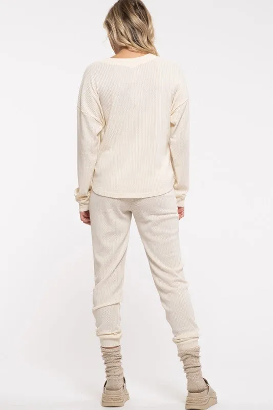 White Solid Waffle Knit Combo Set