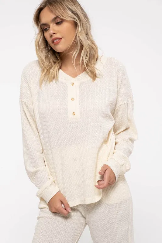 White Solid Waffle Knit Combo Set