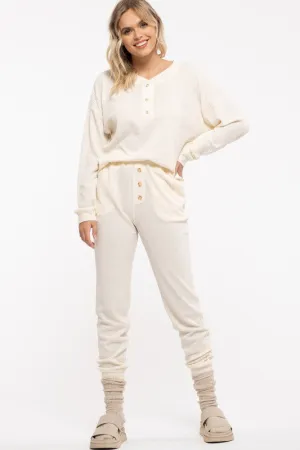 White Solid Waffle Knit Combo Set