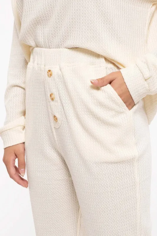 White Solid Waffle Knit Combo Set