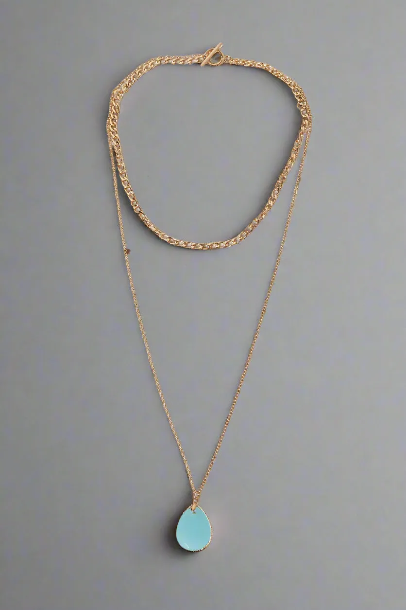 Women Gold And Blue Pendant Necklace