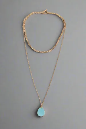 Women Gold And Blue Pendant Necklace