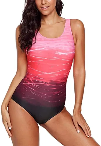 Women's Color Block Print One-piece Swimsuit
