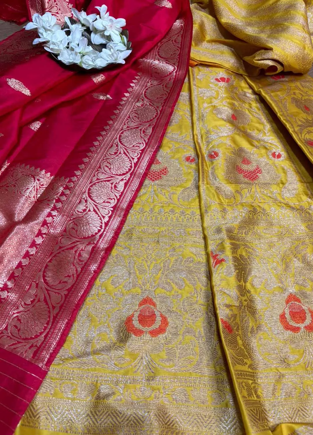 Yellow Banarasi Pure Katan Silk Unstitched Lehenga