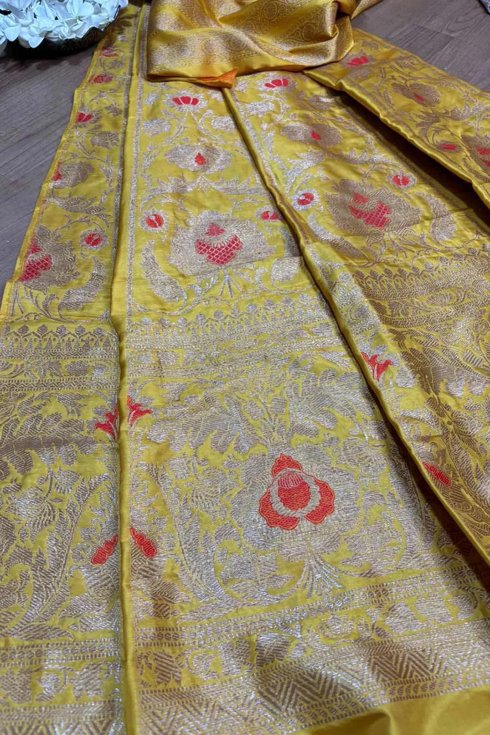 Yellow Banarasi Pure Katan Silk Unstitched Lehenga