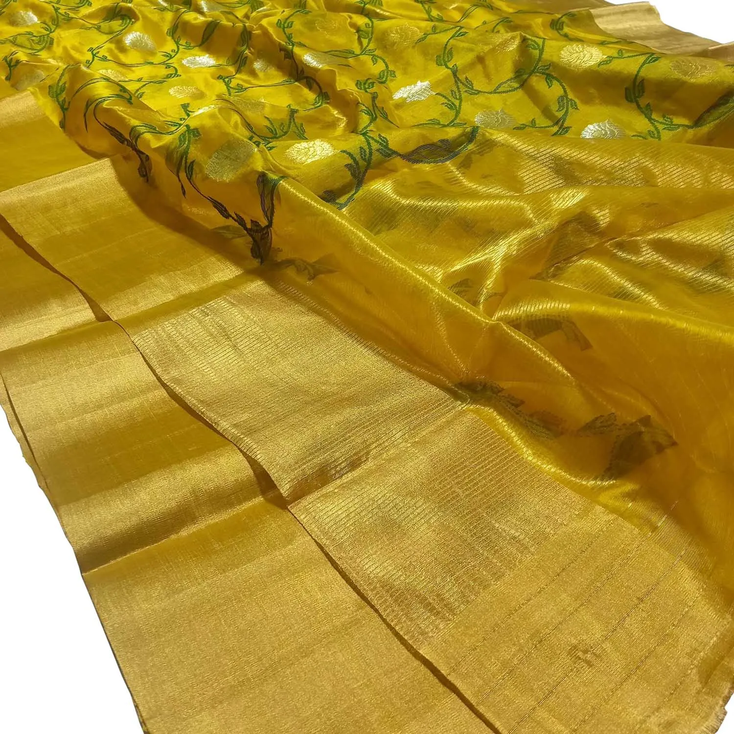 Yellow Chanderi Handloom Pure Pattu Silk Saree