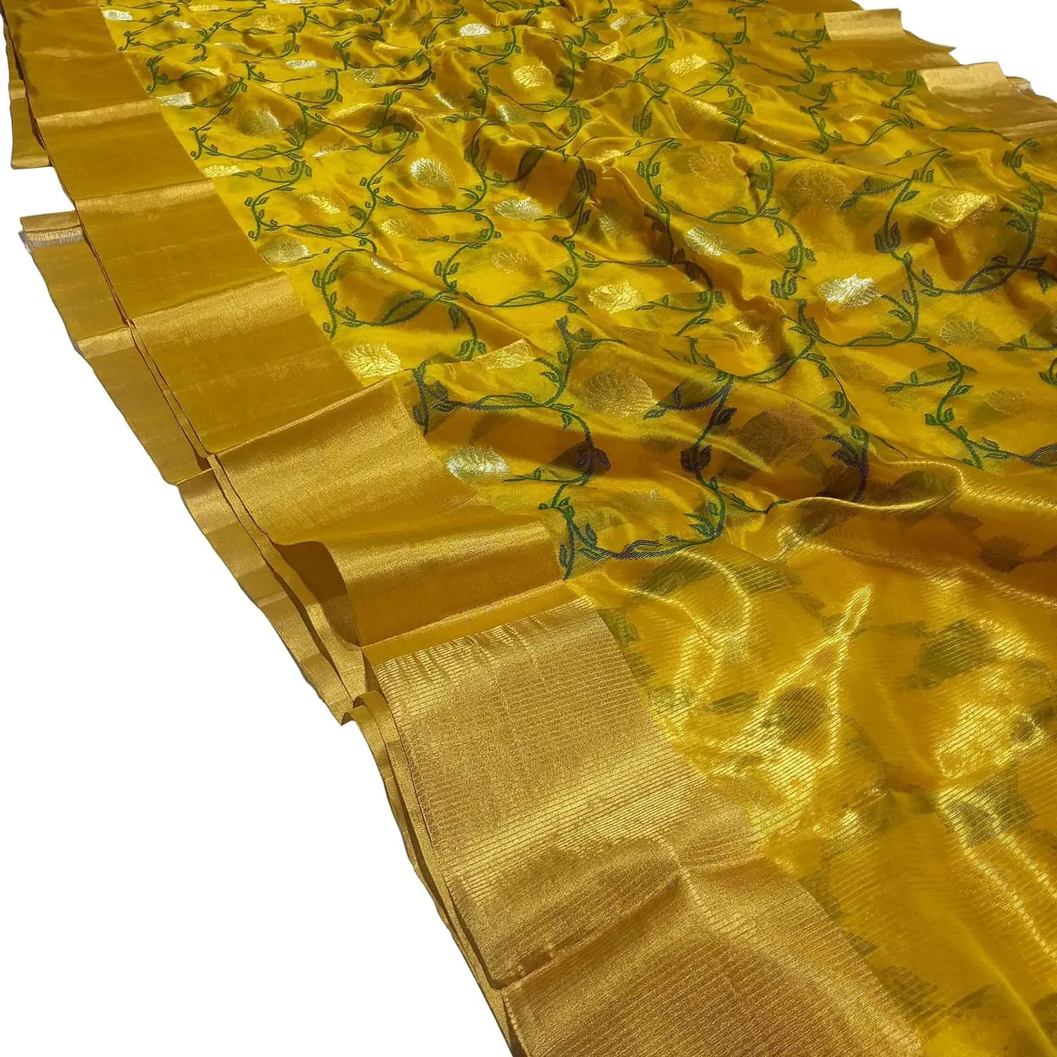 Yellow Chanderi Handloom Pure Pattu Silk Saree
