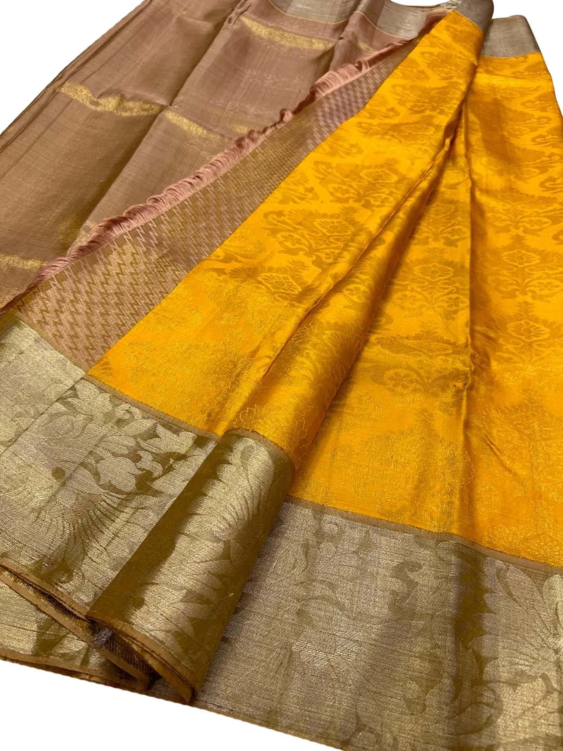 Yellow Handloom Kanjeevaram Silk Saree - Pure Elegance